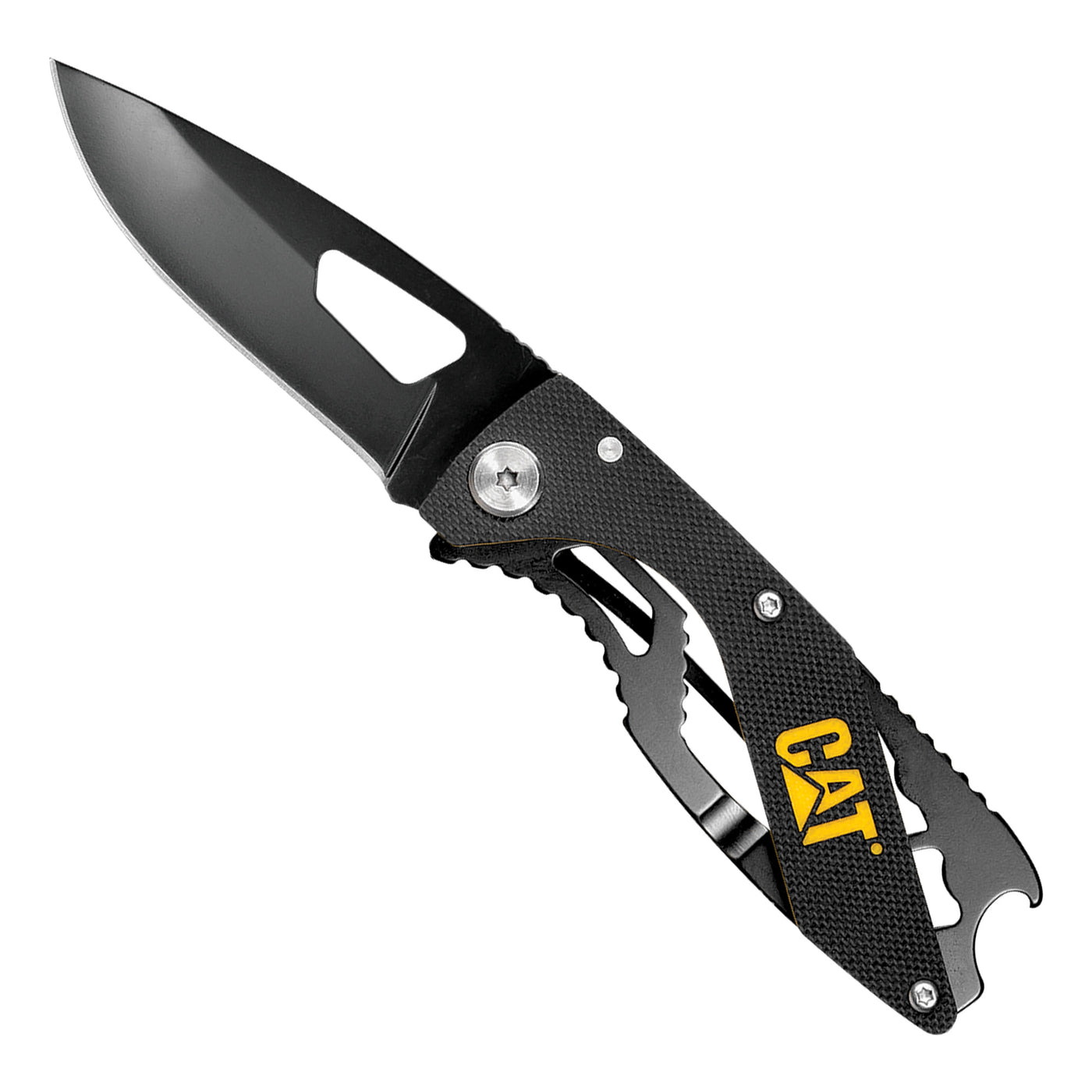 6-1/4 Inch Folding Skeleton Knife with Bottle Opener with Black