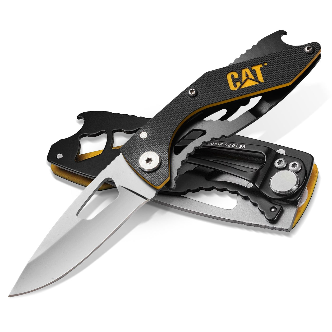 6-1/4 Inch Folding Skeleton Knife with Bottle Opener and Polished Blade