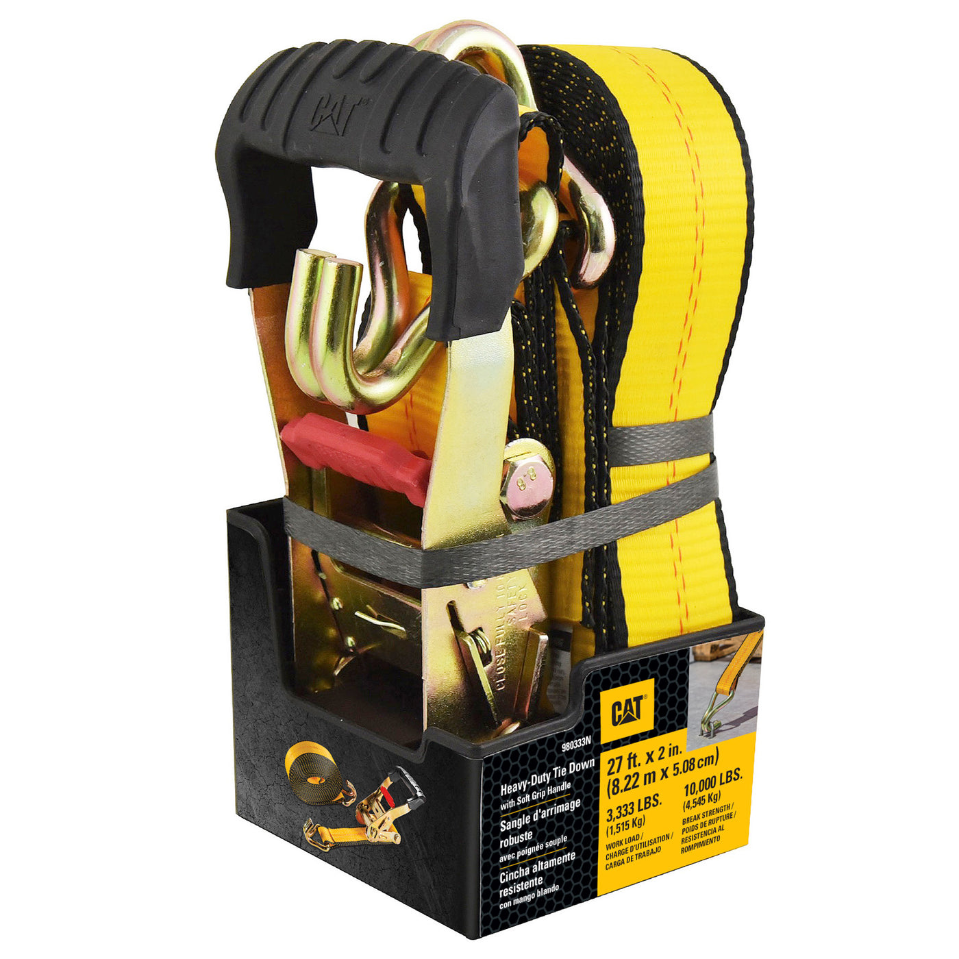 Heavy Duty Ratchet Tie Down with Double J-Hook - 27 Feet x 2 Inches (3300/10000)