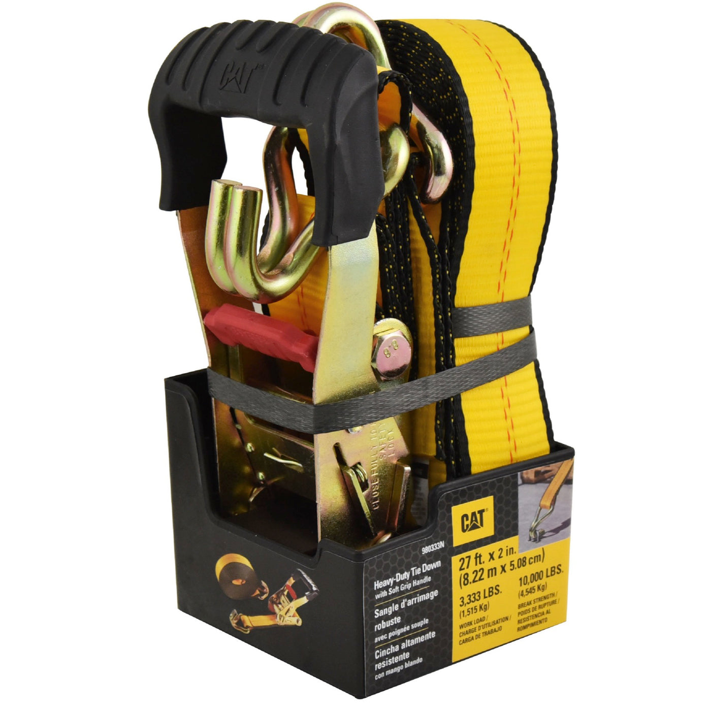Heavy Duty Ratchet Tie Down with Double J-Hook - 27 Feet x 2 Inches (3300/10000)