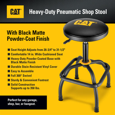 Heavy-Duty Pneumatic Shop Stool, Wrinkle Powder Coat Finish