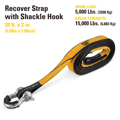 20 foot x 2-inch Tow Strap with D-Ring Shackle 9,000 Lb Capacity