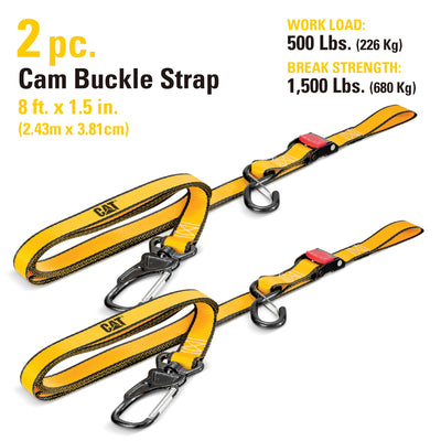 2 Pc. 8 Ft. 500 lb Cam Buckle Tie-Down Straps w/ 2 Pc. Soft Loops