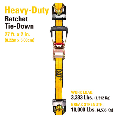 Heavy Duty Ratchet Tie Down with Patented 2-in-1 Hook - 27 Feet x 2 Inches (3333/10000)