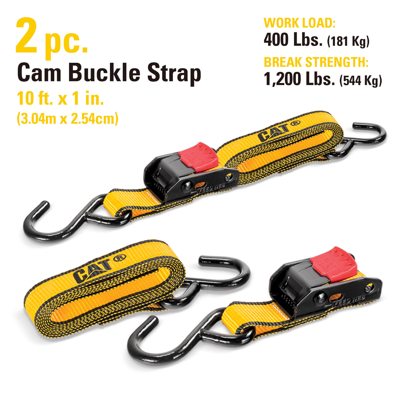 2 Piece 10 Ft. Cam Buckle Tie-Down Straps - 400 Lb.