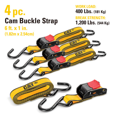 4 Piece 6 Ft. Cambuckle Tie-Down Straps - 400 Lb.