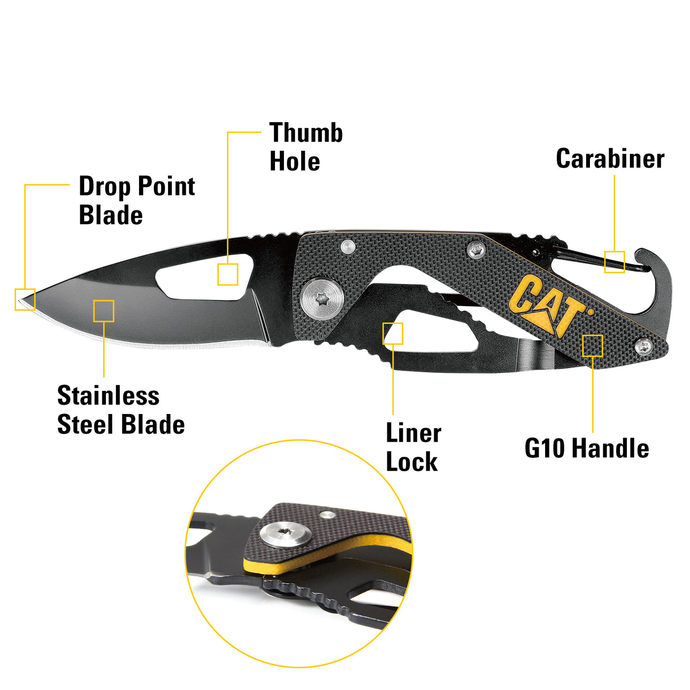 5-1/4 in. Folding Skeleton Knife with Carabiner and Black Blade