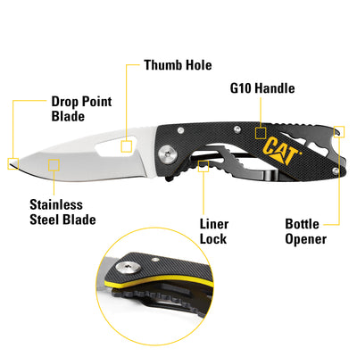 6-1/4 Inch Folding Skeleton Knife with Bottle Opener and Polished Blade