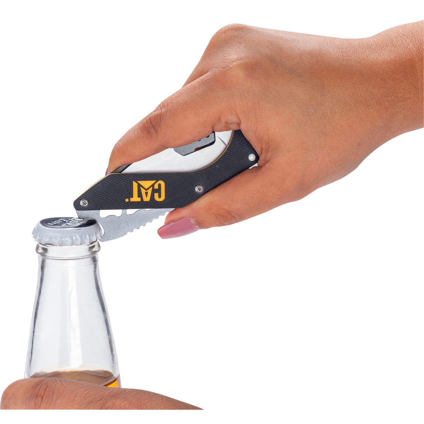 6-1/4 Inch Folding Skeleton Knife with Bottle Opener and Polished Blade