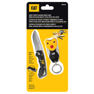 2 Piece Key Chain Light and 5 Inch Drop Point Knife Set